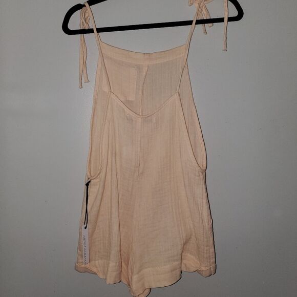STILLWATER Some Beachy Shorteral Slubbed Cotton Peach Short Overalls NWT XS - Picture 2 of 12